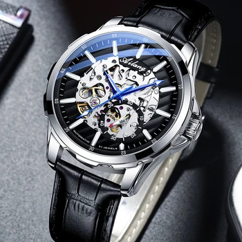 Мужские часы AILANG Skeleton, лучший бренд, роскошные кожаные Водонепроницаемые механические часы с полостью для мужчин, Модные автоматические наручные часы