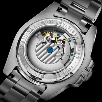 Мужские часы LIGE с автоматическим механическим Турбийоном, Модные спортивные часы для Дайвинга, Мужские Водонепроницаемые часы из нержавеющей стали 100ATM