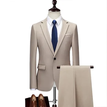 Мужской Официальный деловой костюм, 2 предмета, смокинги с вырезами на лацканах, новинка 2020 года на одной пуговице (блейзер + брюки)