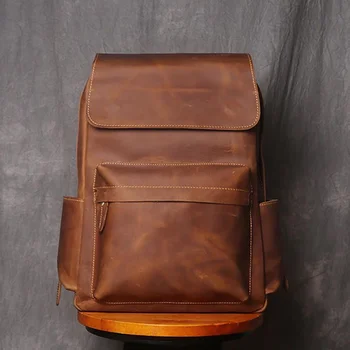 Мужской Ретро-рюкзак, Большая вместительная сумка для ноутбука, Повседневная женская школьная сумка из натуральной кожи