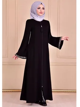 Мусульманское Женское платье Ближнего Востока, Дубай, Турция, Кардиган на Молнии, Халат, Открытая Абая, Исламская Одежда для Женщин, Индийский Рамадан