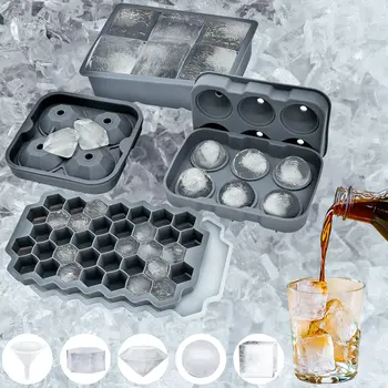 Набор из 4 предметов, силиконовый лоток для кубиков льда с крышкой, легко снимаемый, штабелируемый лоток для кубиков льда, подходит для таких напитков, как виски