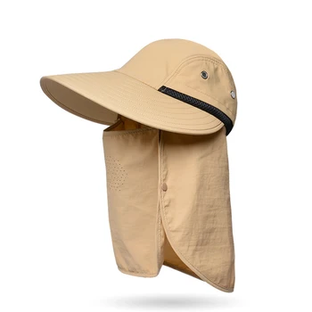 Нейлоновая Мужская Женская Летняя шляпа с солнцезащитным козырьком, Быстросохнущая Дышащая защитная кепка для рыбалки с широкими полями и съемным клапаном на шее