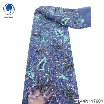 Нерегулярный узор, африканская отделка, ткань для шитья блестками с французским тяжелым бисером, кружевная ткань для свадебного платья ML44N1176