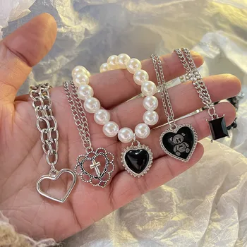 Новая винтажная цепочка с подвеской в виде Сердца, Ожерелье, Женская Мода 2023, Жемчужное ожерелье для Женщины, ювелирный подарок