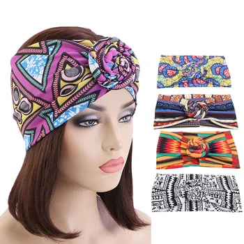 Новая мода, эластичная хлопковая повязка на голову с африканским принтом, Эластичный Тюрбан, Головной платок, Женская повязка на голову, Аксессуары для волос