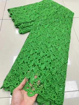 Новейший Дизайн Африканский Шнур Гипюровая Кружевная Ткань Зеленого Цвета С Нигерийскими Блестками 2023, Высококачественное Французское Водорастворимое Кружево Для Свадьбы E