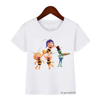 Новое поступление 2021 года, забавная детская одежда, футболка с принтом Маленькой пчелки для девочек, летняя футболка для мальчиков, футболка в стиле харадзюку, camisetas, футбо...