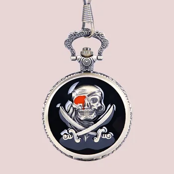 Новое поступление! Антикварные цельные карманные часы с пиратским черепом, ожерелье в стиле стимпанк, подвеска, кварцевые Reloj, модные повседневные часы Homme Fob