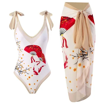 Новое поступление, сексуальный женский купальник с бикини в китайском стиле и накидкой на юбке - Модные комплекты одежды