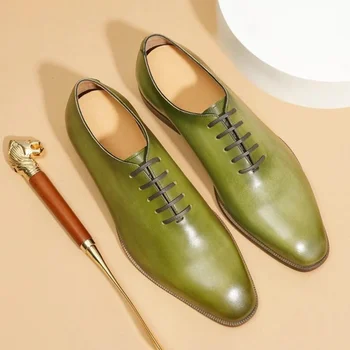 Новые роскошные мужские туфли-оксфорды с острым носком на шнуровке, деловые кожаные туфли, цельные официальные туфли для мужчин из воловьей кожи, модельные туфли