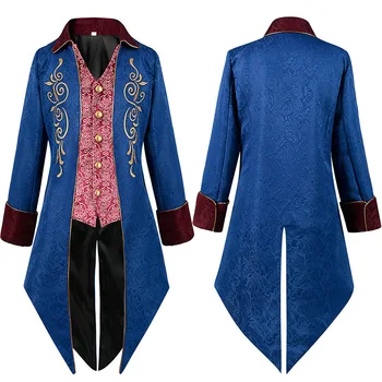 Новый Смокинг на Хэллоуин, средневековый ретро костюм, мужское пальто в стиле панк средней длины