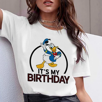 Одежда Disney Trip It's My Birthday Футболка с принтом Дональда Дака для летних каникул для женщин Instagram Trend Kawaii Женская блузка