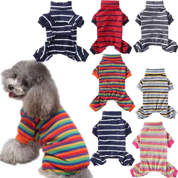 Одежда для домашних собак в полоску, Водолазка, Теплый комбинезон для собак, Пижама, Хлопковая одежда, Пижама для щенков и кошек, Спортивный костюм для маленьких собак Чихуахуа