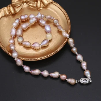 Ожерелье из натурального пресноводного жемчуга, рисовые бусины неправильной формы, розово-фиолетовый для женщин, ожерелье для свадебного банкета, ювелирные изделия Hanmade, подарок для вечеринки