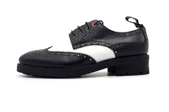 Осенне-Зимние Мужские Модные Классические черные Белые модельные туфли из натуральной кожи с круглым носком и резьбой, Мужская обувь из толстой кожи на толстой подошве