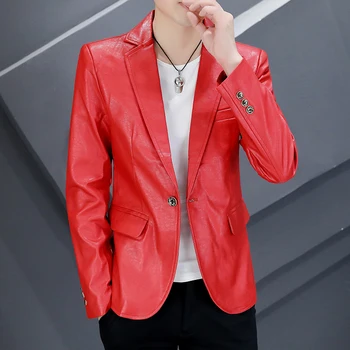 Осенний новый кожаный мужской костюм 2023 года, Приталенная корейская версия Красивого кожаного костюма, Молодежный костюм, куртка, пальто Tide