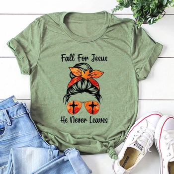 Осенняя рубашка с Иисусом, Рубашки на день Благодарения, христианские женские осенние футболки, женская осенняя одежда в стиле Каваи в честь Иисуса