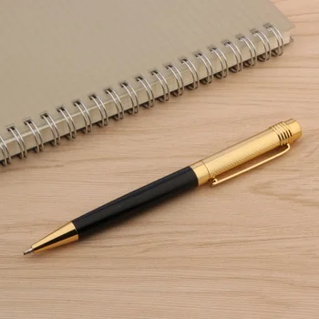 офисная ручка золотистого цвета с черной рельефной металлической шариковой ручкой, канцелярские принадлежности для студентов
