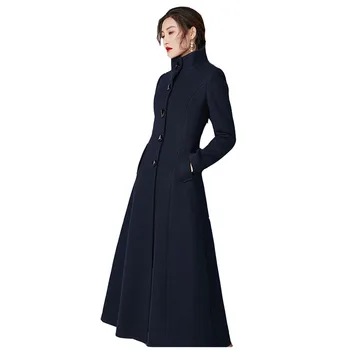 Пальто, плотное ретро-пальто, Шерстяное пальто средней длины, Темпераментное, Красивое Новое зимнее Модное Повседневное однотонное женское шерстяное пальто F524