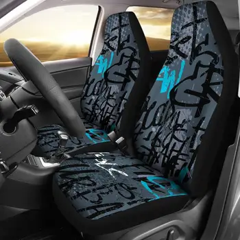 Пара чехлов для автомобильных сидений с абстрактным рисунком Граффити, 2 чехла для передних сидений, Протектор для автомобильных сидений, Автомобильные аксессуары