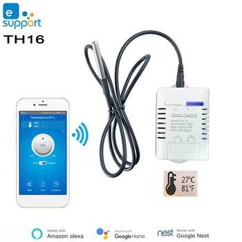 Переключатель Wi-Fi TH16, Измеритель температуры и влажности с сенсорным кабелем, Комплект автоматизации умного дома, Работа с eWeLink, Alexa, Echo