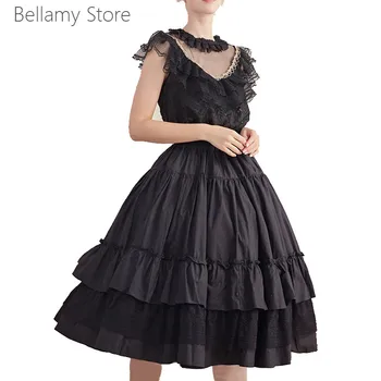 Платье в стиле Лолиты, кружевное шифоновое платье с полыми рукавами, ретро повседневный костюм с большой юбкой, топ + большая юбка, кружевная юбка