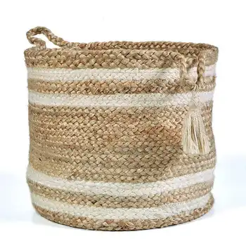 Плетеный из натурального джута - Декоративная корзина для хранения в полоску размером 19 
