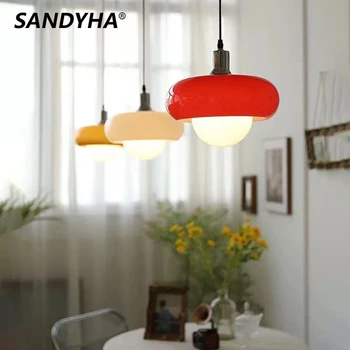 Подвесной светильник SANDYHA в стиле Ретро с одной головкой, декор в виде яичного пирога, Стеклянная люстра, светодиодная лампа для спальни, гостиной, кабинета, внутренних светильников