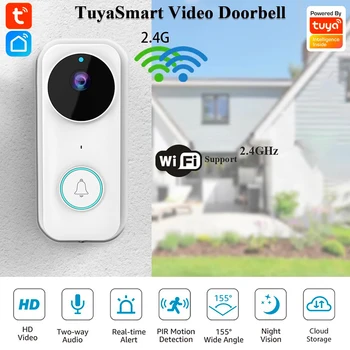Приложение Tuya Дверной звонок ночного видения 2,4 ГГц WiFi Умный Дверной звонок безопасности Двухсторонний аудио Умный видео Дверной звонок с микрофоном HD камера