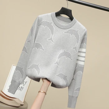 Пуловер, свитер 21 осень, новый модный бренд TB, жаккардовый свитер с четырьмя полосами дельфина и кита в британском стиле