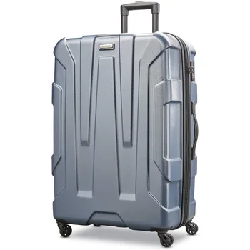 Расширяемый багажник с жестким бортом на вращающихся колесиках, синий шифер, в клетку-Большой 28-дюймовый