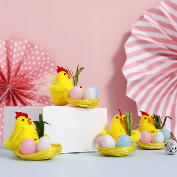Реалистичное украшение для цыплят, Милое Пасхальное моделирование, Пушистый Декор для Цыплят, Миниатюрный орнамент для сада с курицей, Пасхальный подарок, детские игрушки