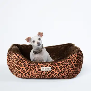 Реверсивная кроватка для собак мелких пород из микроплюша с леопардовым принтом