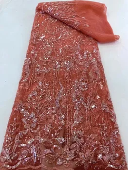 Роскошная африканская кружевная ткань ручной работы из бисера 2023, Высококачественная французская вышивка, Нигерийские сетчатые кружевные ткани для шитья