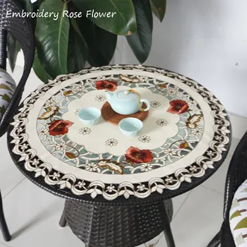 Роскошная круглая атласная скатерть с вышивкой в виде розы, кухонная Рождественская кофейная чайная скатерть, свадебный декор для дома
