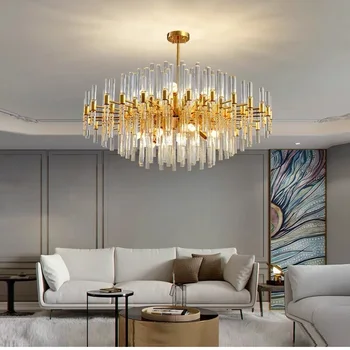 Роскошная светодиодная хрустальная люстра Золотого цвета, современный потолочный подвесной светильник для спальни, кухни, столовой, гостиной, Подвесные светильники