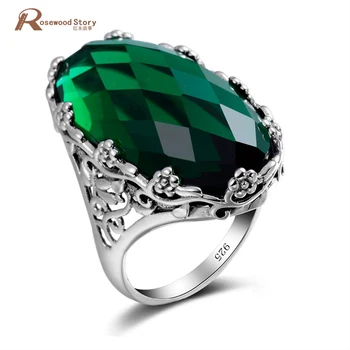 Русское кольцо с кристаллами из зеленого камня, Большой каменный цветочный узор, кольцо из чистого стерлингового серебра 925 пробы, классические винтажные ювелирные изделия
