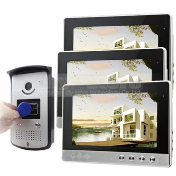 Самодельный 10-дюймовый видеодомофон Дверной звонок Система видеодомофона домашней безопасности RFID Камера 1 Камера 3 монитора