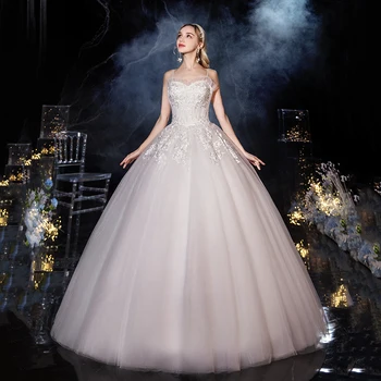 Свадебное платье 2021, Классическое бальное платье на бретельках, со шнуровкой, Роскошные свадебные платья с кружевной вышивкой, размер на заказ