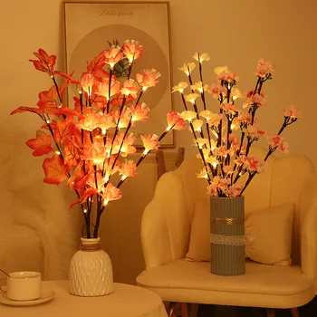 Светодиодная гирлянда с имитацией кленового листа, ветка гирлянды, Наполнитель для вазы, цветок сакуры, Сказочный свет, Рождественское украшение для дома