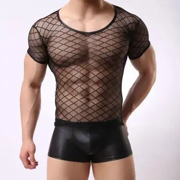 Сексуальная мужская футболка в сетку для ночного клуба, прозрачный ультратонкий топ в сетку с коротким рукавом, Летняя прозрачная дышащая майка для ЛГБТ