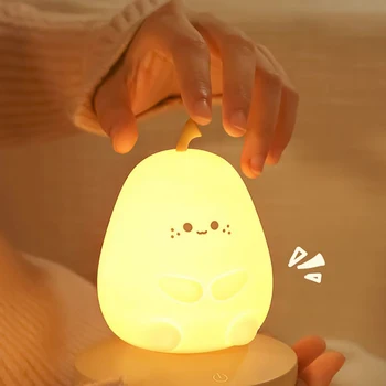 Силиконовый ночник, Милая Прикроватная лампа с кроликом-грушей, сенсорный датчик, перезаряжаемая ночная лампа с регулируемой яркостью для детей, декор детской спальни