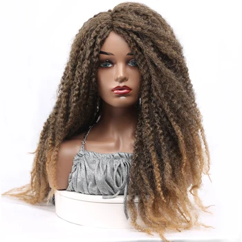 Синтетические афро-кудрявые волосы, заплетенные в косички Дреды, Длинные парики темно-коричневого цвета с плетением Марли для косплея чернокожих женщин
