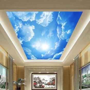 Современные 3D фотообои Голубое небо и белые облака Обои Декор домашнего интерьера Гостиная Потолок Фойе Настенные обои