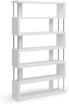 Современный книжный шкаф на 6 полок, белый