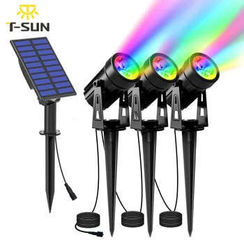 Солнечный прожектор T-SUN IP65 Водонепроницаемый RGB Солнечный свет, садовый светильник, наружная лампа на солнечной энергии для ландшафтного оформления сада