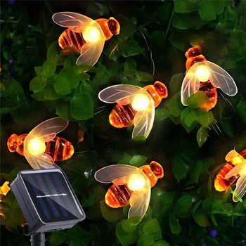 Солнечный Струнный Светильник 20 LED Cute Bee Outdoor Light Свадьба Домашний Сад Патио Вечеринка Рождественская Елка Медоносная Пчела Звездная Фея Декор Лампа