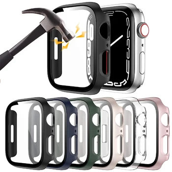 Стекло + Чехол Для Apple Watch case 45 мм 44 мм 42 мм 41 мм 40 мм 38 мм Аксессуары Защитная пленка для экрана Apple watch series 8 7 3 6 SE 5 4 3