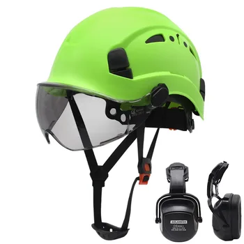 Строительный защитный шлем С защитными очками, Козырек, наушники CE EN397 ABS, Легкая каска ANSI, Промышленная защита головы, Спасательные работы